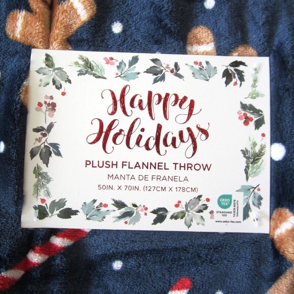 Gingerbread Candy Canes Christmas Plush Flannel Throw Blanket - Picture 3 of 5